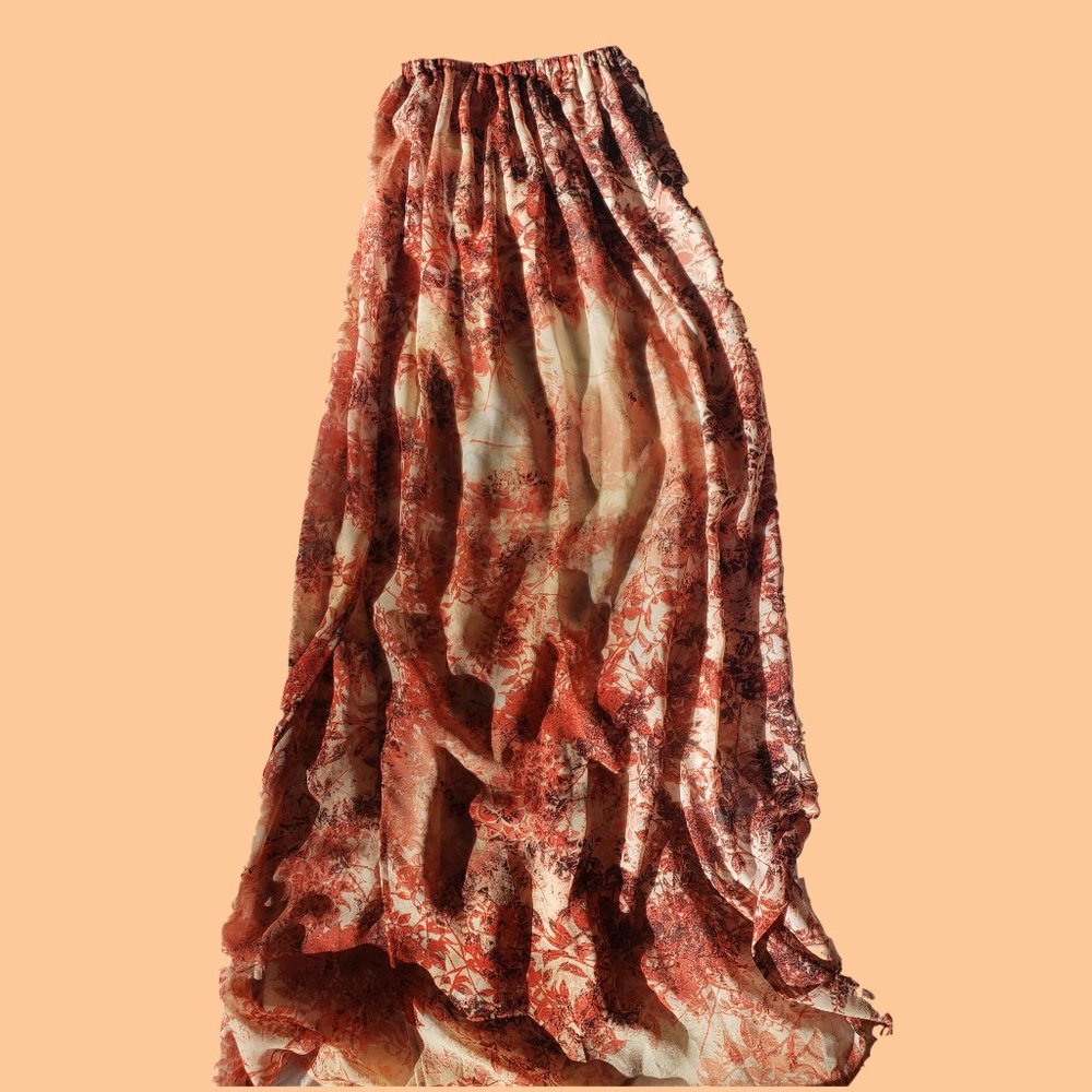 Orange patterned maxi skirt with slit